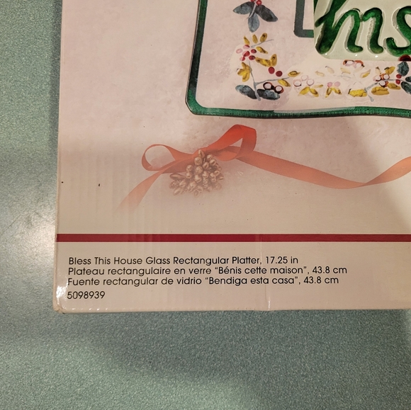 Pfaltzgraff Winterberry Bless This House Glass Rectangular Clear Platter 17.25" - Picture 4 of 5